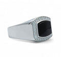 Men Silver Square Black Onyx Gemstone Ring