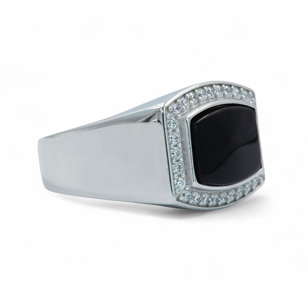 Men Silver Square Black Onyx Gemstone Ring