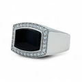 Men Silver Square Black Onyx Gemstone Ring