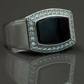 Men Silver Square Black Onyx Gemstone Ring