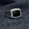 Men Silver Square Black Onyx Gemstone Ring