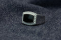Men Silver Square Black Onyx Gemstone Ring