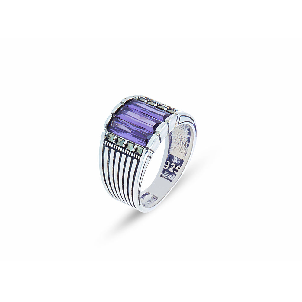 925 Men Sterling Silver Amethyst Gemstone Handmade Ring
