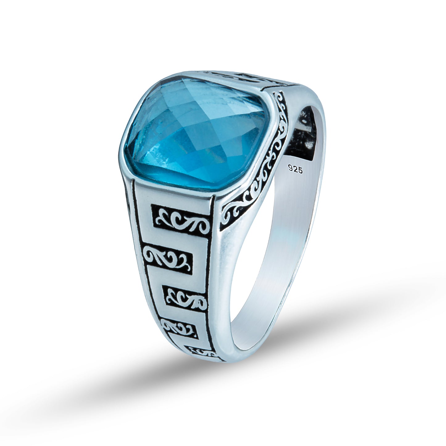 Men Sterling Silver Minimal Blue Aquamarine Ring