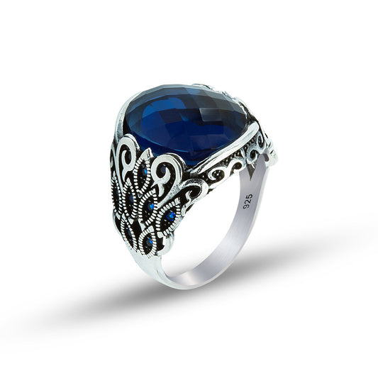 Men Handmade Oval Zircon Sapphire Gemstone Ring