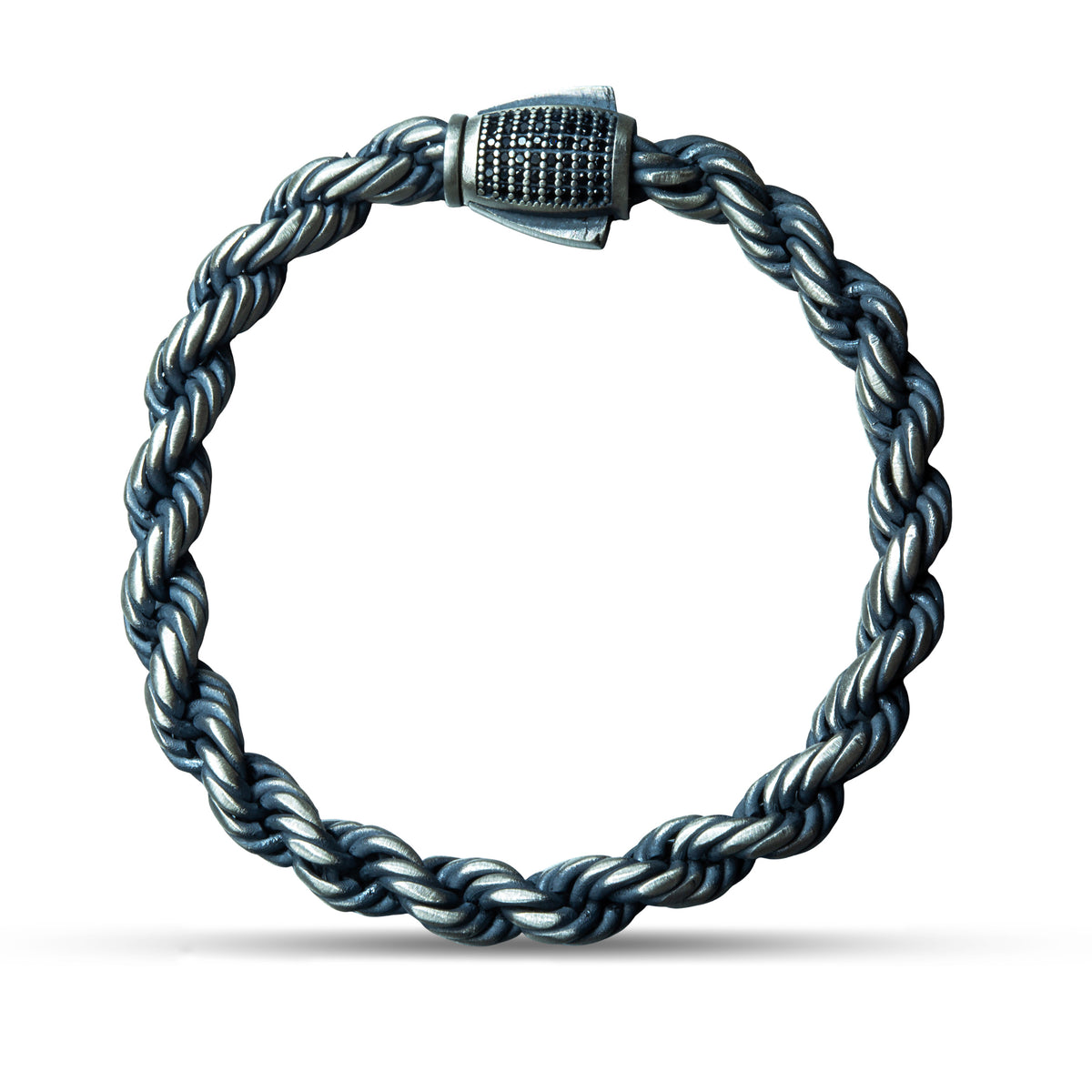 Pulsera de cadena de cuerda con piedra negra de plata de ley 925