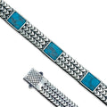 Herren-Armband aus Silber, handgefertigt mit Fuchsschwanzkette und quadratischem Türkis-Edelstein