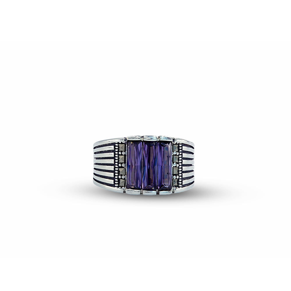 925 Men Sterling Silver Amethyst Gemstone Handmade Ring