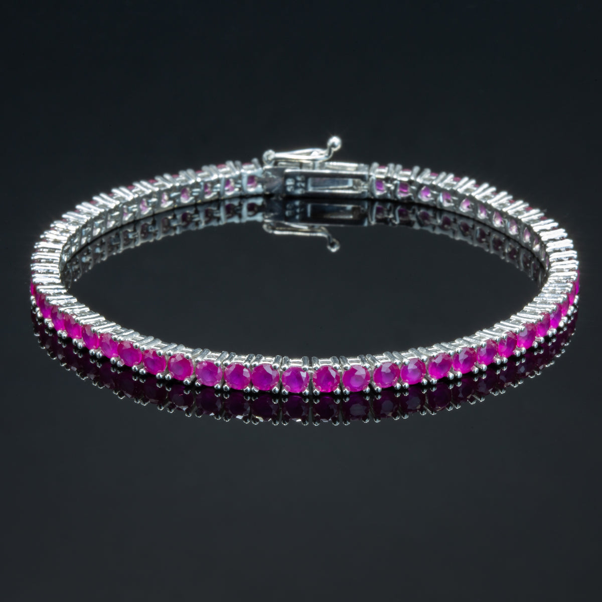 925 Silver Unisex Ruby Tennis Bracelet, Handmade Red Gemstone Tennis Bracelet