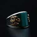 925 Silver Emerald Gemstone Double Eagle Signet Ring