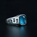 Men Sterling Silver Minimal Blue Aquamarine Ring