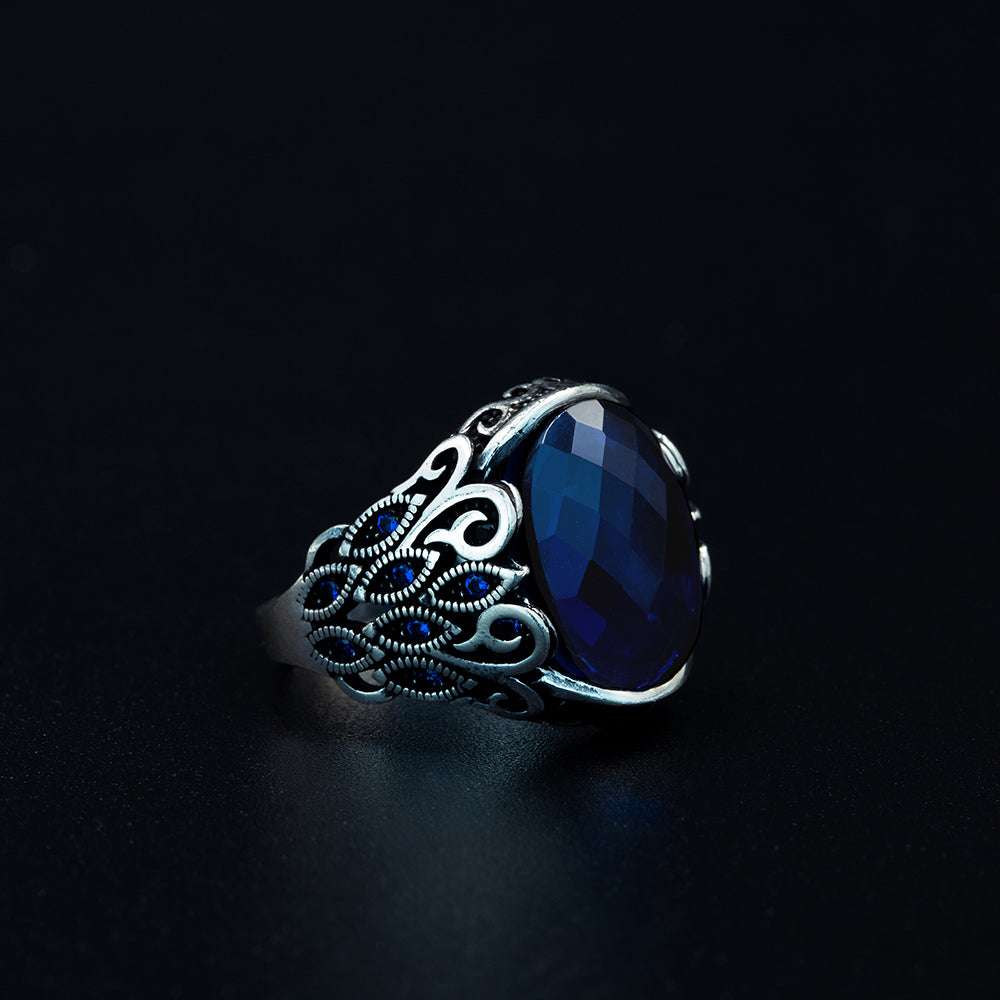 Men Handmade Oval Zircon Sapphire Gemstone Ring