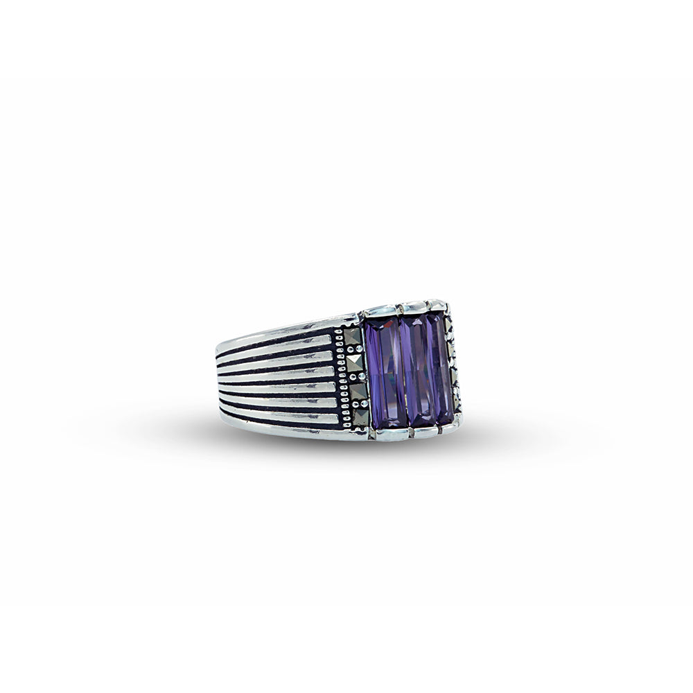 925 Men Sterling Silver Amethyst Gemstone Handmade Ring