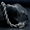 Pulsera de cadena de cuerda con piedra negra de plata de ley 925