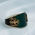 925 Silver Emerald Gemstone Double Eagle Signet Ring