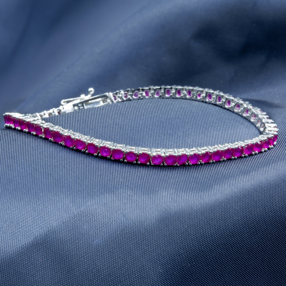 925 Silver Unisex Ruby Tennis Bracelet, Handmade Red Gemstone Tennis Bracelet