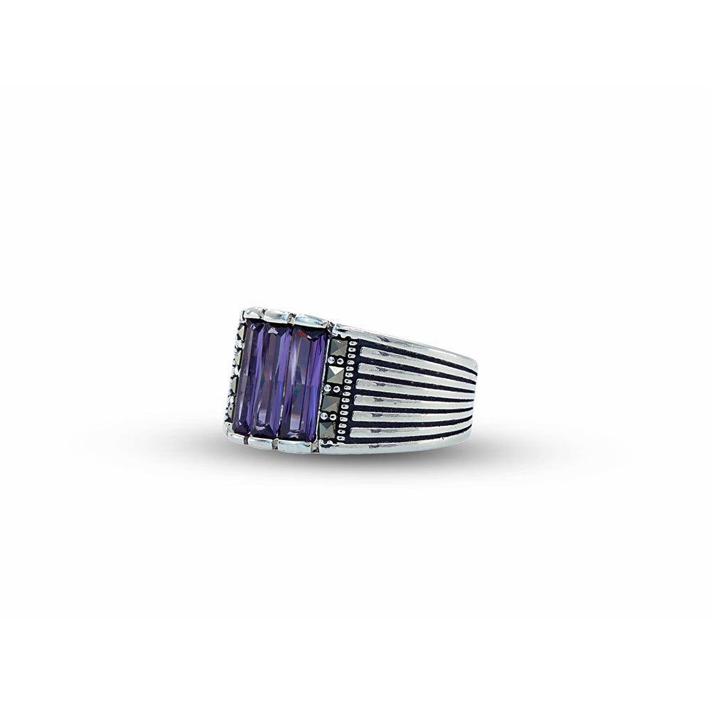 925 Men Sterling Silver Amethyst Gemstone Handmade Ring