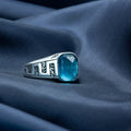 Men Sterling Silver Minimal Blue Aquamarine Ring
