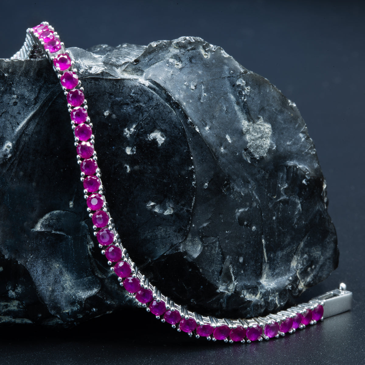 925 Silver Unisex Ruby Tennis Bracelet, Handmade Red Gemstone Tennis Bracelet