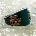 925 Silver Emerald Gemstone Double Eagle Signet Ring