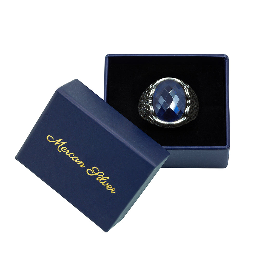 Men Handmade Oval Zircon Sapphire Gemstone Ring
