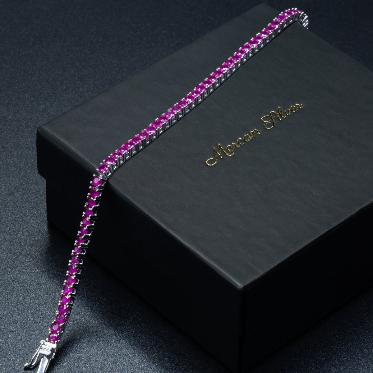 925 Silver Unisex Ruby Tennis Bracelet, Handmade Red Gemstone Tennis Bracelet