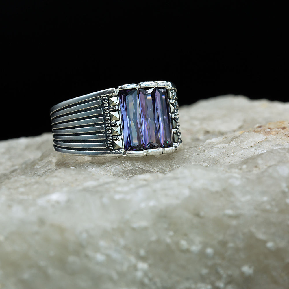 925 Men Sterling Silver Amethyst Gemstone Handmade Ring
