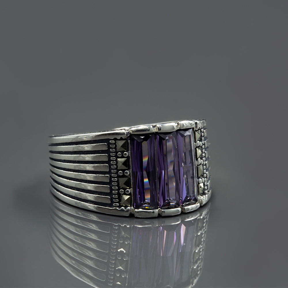 925 Men Sterling Silver Amethyst Gemstone Handmade Ring