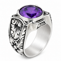 925 Sterling Silver Amethyst Ring for Men – Handmade Vintage Style