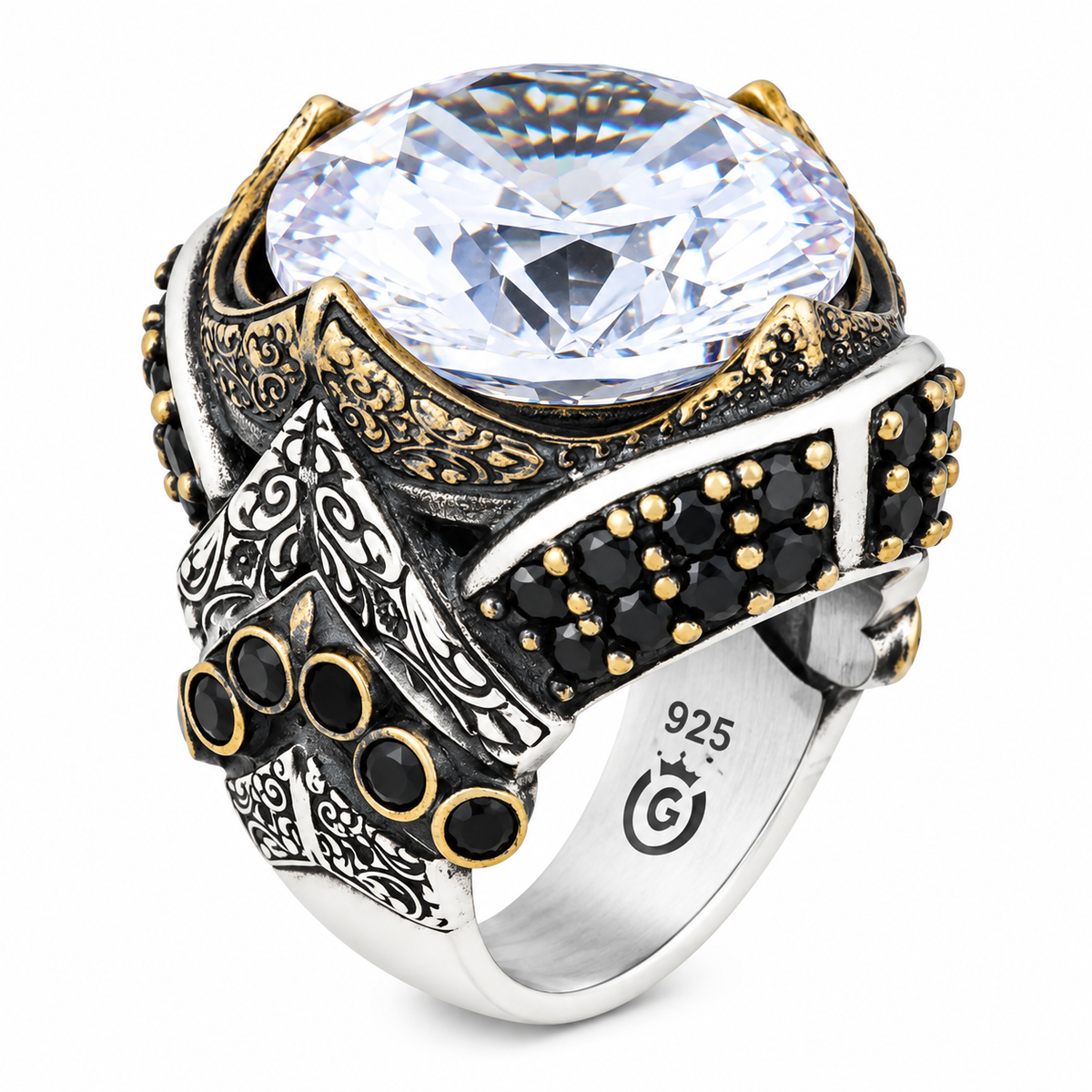 925 Sterling Silver Diamond Ring for Men – Vintage Ottoman King Style