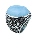 Men Silver Aquamarine Stone Ring, Engraved Natural Aquamarine Stone Ring , Engraved Vintage Men Ring, Turkish Men Ring