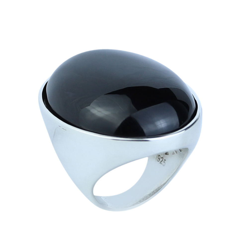 Silver Onyx Ring, Large Oval Signet Onyx Ring, Classic Onyx Gemstone Ring, Solid Silver Onyx Ring