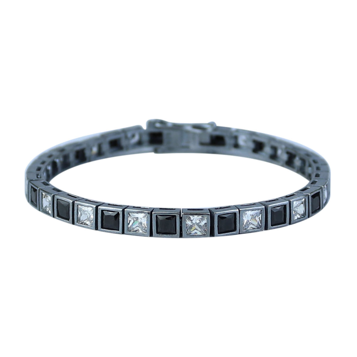 Men Silver Square Diamond Bracelet, Elegant Black And White Diamond Bracelet, Mens Black Diamond Bracelet, Perfect Men Gift, 925 Silver
