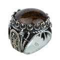 Tiger Eye Ring , Large Turkish Handmade Ring , Round Ottoman Mens Ring, Man Large Ring ,Signet Gemstone Ring