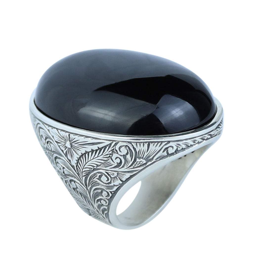 Men Silver Large Onyx Ring, Engraved Large Handmade Ring, Big Mens Onyx Ring, Engraved Onyx Ring, Ring For Men, 925 Sterling Silver Ring