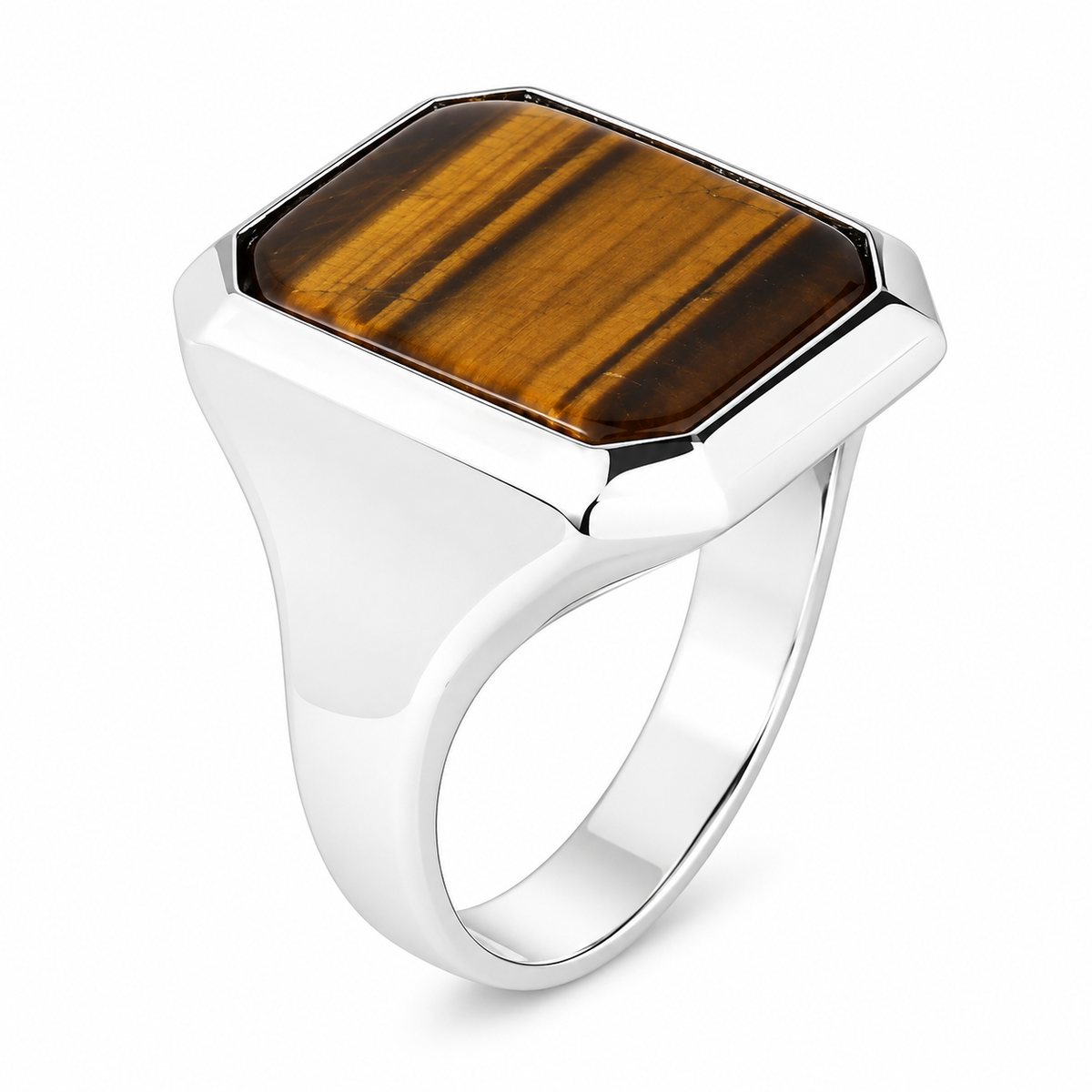 925 Sterling Silver Square Tiger Eye Signet Ring for Men