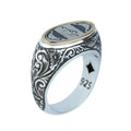 925 Sterling Silver Men’s Arabic Calligraphy Signet Ring, Oval Engraved Statement Ring, Vintage Islamic Style Ring, Intricate Floral Filigree Design