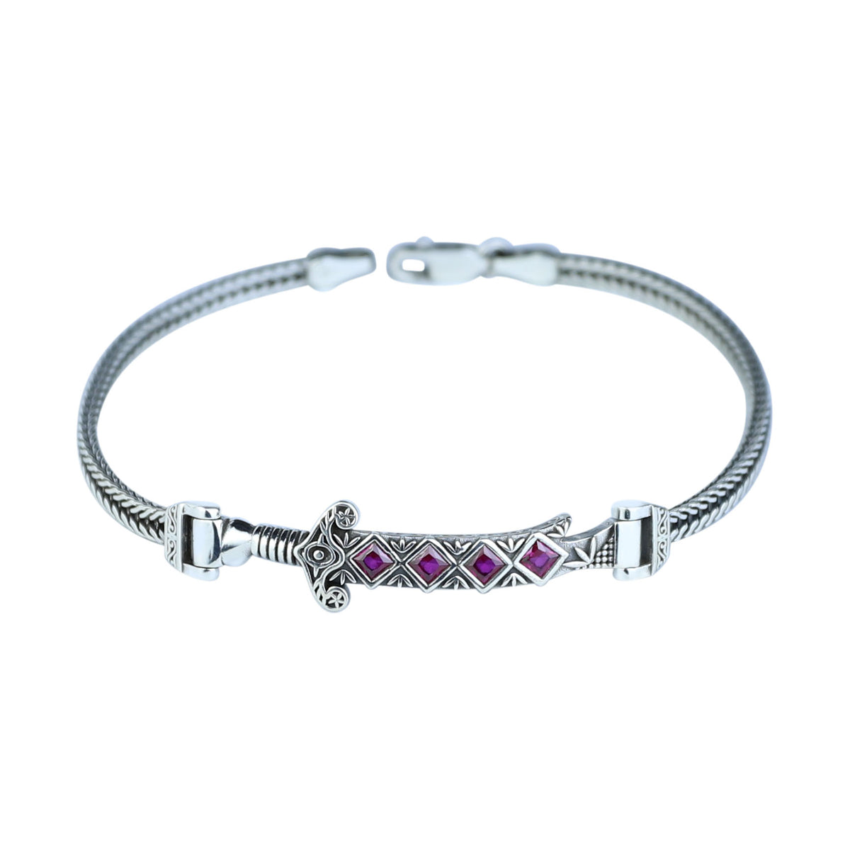 925 Silver Chain Zulfiqar Bracelet, Ruby Stone Sword Bracelet, Hz. Ali's Zulfiqar Chain Bracelet