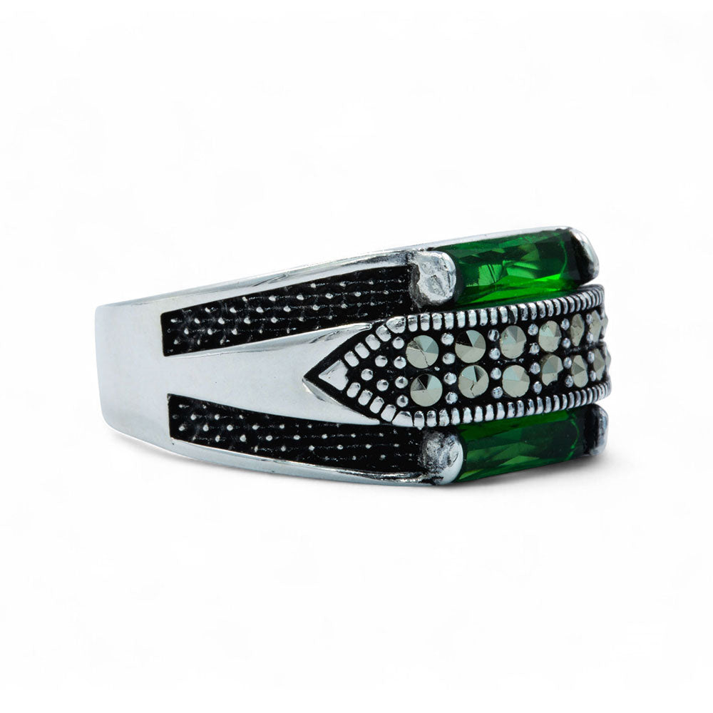 925 Men Sterling Silver Green Emerald Gemstone Ring