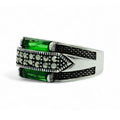 925 Men Sterling Silver Green Emerald Gemstone Ring