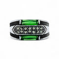 925 Men Sterling Silver Green Emerald Gemstone Ring
