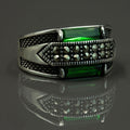 925 Men Sterling Silver Green Emerald Gemstone Ring