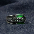 925 Men Sterling Silver Green Emerald Gemstone Ring