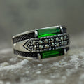 925 Men Sterling Silver Green Emerald Gemstone Ring