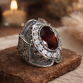 925 Sterling Silver Ruby Gemstone Ottoman Style Engraved Ring