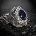 925 Sterling Silver Star Stone Hand-Engraved Ottoman Style Ring