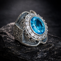 925 Sterling Silver Men Oval Aquamarine Gemstone Handmade Ring