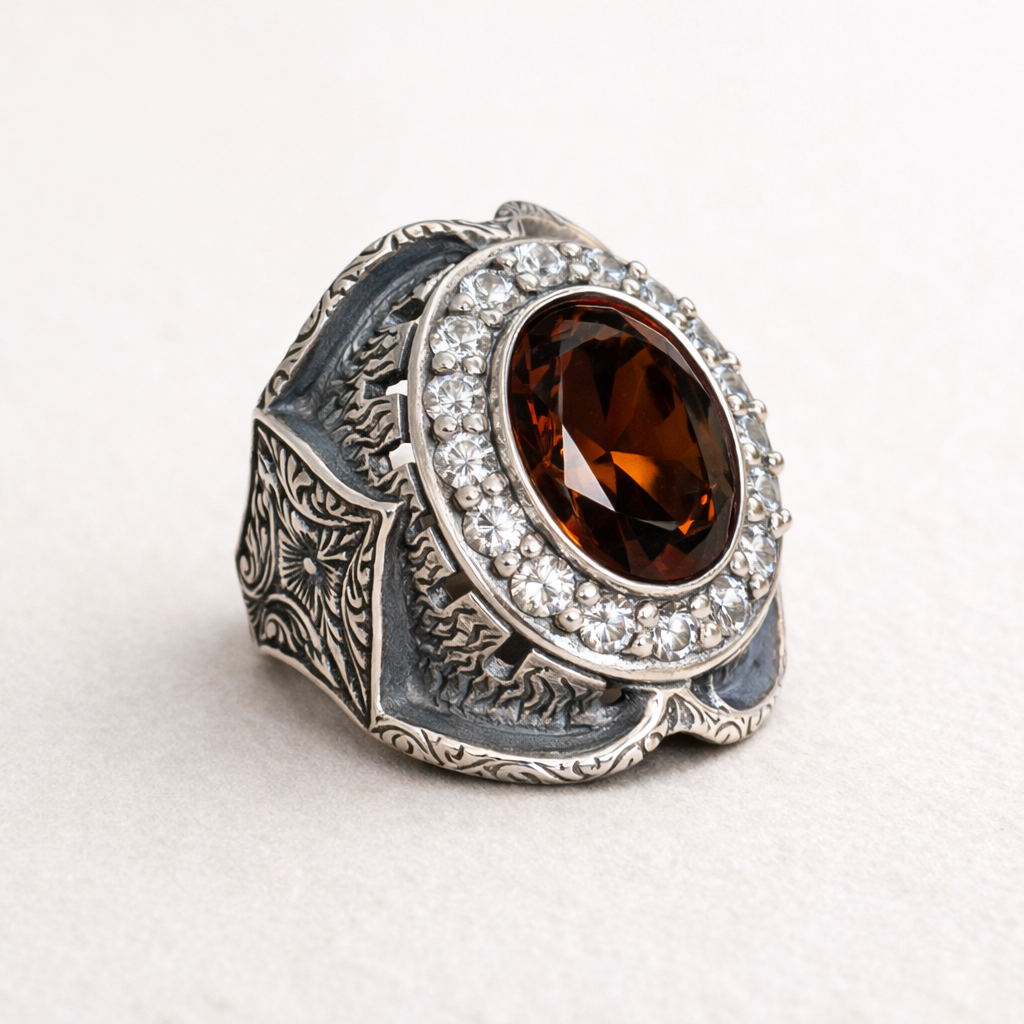 925 Sterling Silver Zultanite Gemstone Vintage Engraved Ring