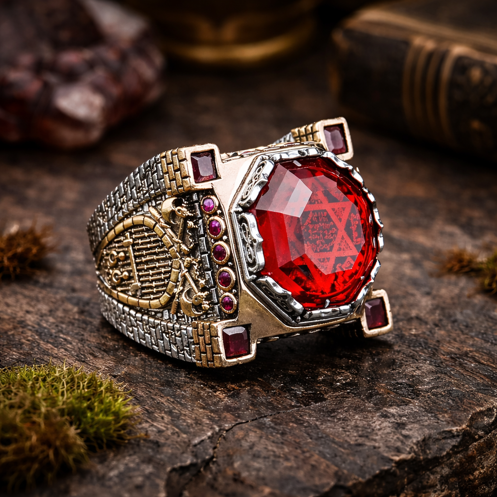 925 Sterling Silver Men Ruby Gemstone Handmade King Solomon Signet Ring