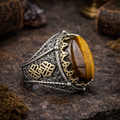 925 Sterling Silver Men Brown Tiger Eye Gemstone Handmade Ring